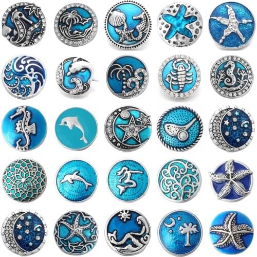 6pcs/lot New Snap Button Jewelry Metal Moon Stars Dolphin Starfish Snaps for DIY 18mm Snaps Bracelet for Women