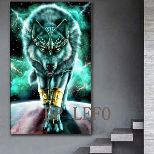 Full drill DIY diamond embroidery Animal Starry sky wolf 5d diamond cross stitch diamond mosaic pattern rhinestones Decoration