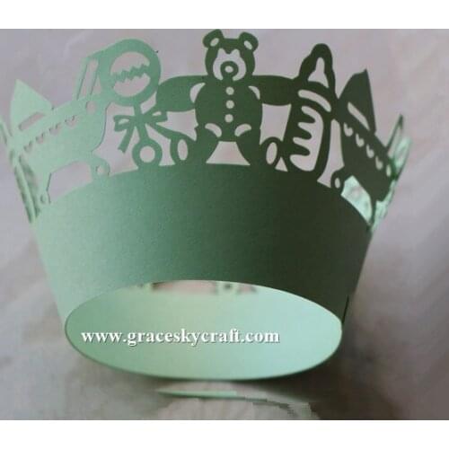 50pcs/lot free shipping Laser Cut Baby shower Bithday Cupcakes Wrappers Baking Cakes Wrappers cartoon bear feeding-bottle design