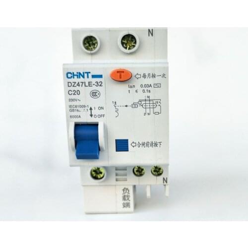 CHINT DZ47LE-32 1P+N C20A 30mA Earth Leakage Circuit Breaker/Residual Current Operated Circuit Breaker