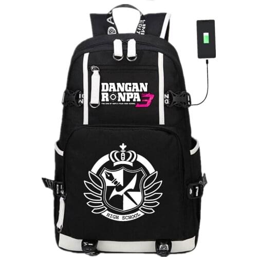 Danganronpa 3 The End of High School USB Backpack Black Unisex Laptop Shoulder Travel Bag Kids Teens School Bag Daily Mochila
