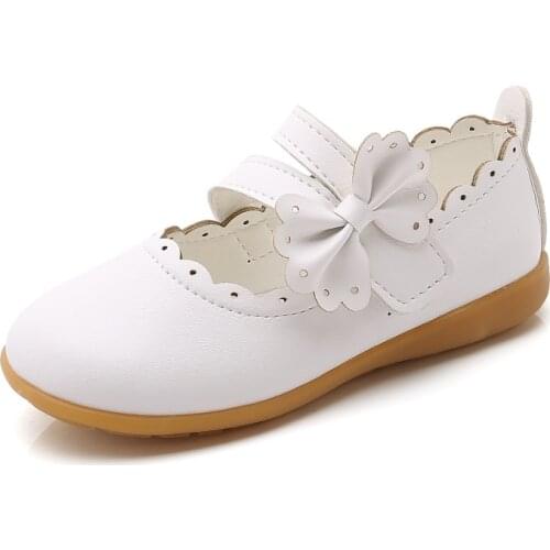 JGVIKOTO Sweet Cute Girls Shoes With Butterfly-knot Princess Toddlers Medium Children Flats Soft Childrens Leather Shoes 21-30
