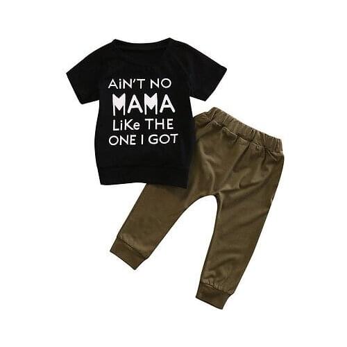 2pcs Newborn Toddler Kids Baby Boys Clothes Outfits Short Sleeve Letter T-shirt Tops+Pants