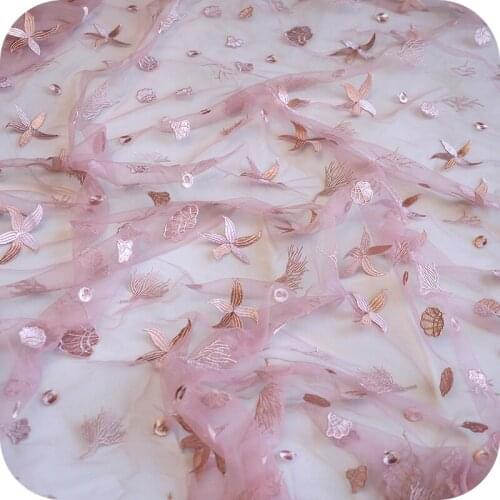 1Y/Lot Sea World Embroidery Lace Fabric For Dress DIY Clothing Skirt Accessories