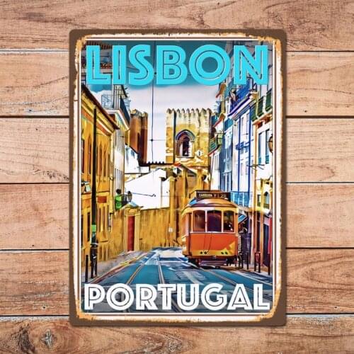 Lisbon Portugal Metal Tin Sign Metal Sign Home Room Wall Decor Retro Vintage Style Travel Poster