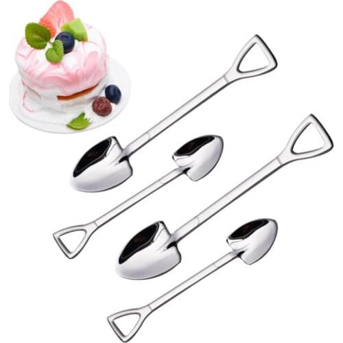 Home Garden Stainless Steel Spoon Shovel Shape Design Coffee Ice Cream Soup Honey Spoon Long Handle Tea Spoons