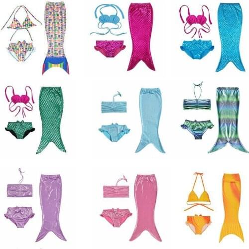 3 Peices Girls Kid Cute Swimming Suit Mermaid Mermaid Tail Bikini Set Bathing Suit Swimwear Costumes For 3-11Y Baby Girls Child