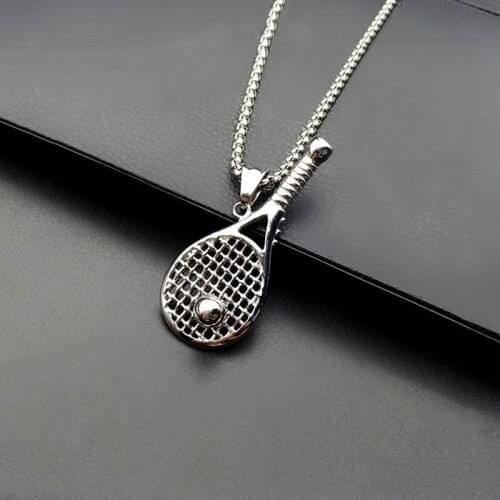 Mini Cute Sport Stainless Steel Tennis Racket Pendants Necklaces for Women Men Boxes Chain Sport Fitness Jewelry Necklace