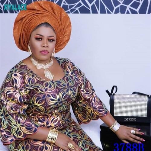 Fashion African sequins lace fabric high quality african lace fabric party dress 5yards nigerian lace fabric 3788b