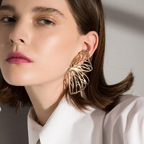 RscvonM Trendy Hollow Butterfly Stud Earring for Women Metal Large Wing Pendant Earring Statement Jewelry Oorbellen Women Gift
