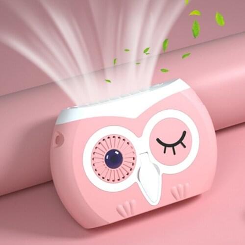 Cartoon Owl Fan for Outdoor Personal Necklace Fan Rechargeable Cordless Fan 3 Speeds