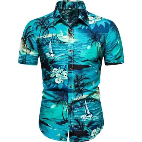 Men brand new personality fashion business casual printed short sleeved Hawaiian shirt vacation beach shirt men shirts