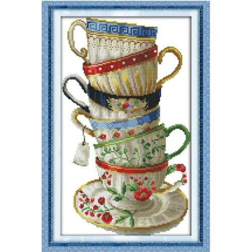 Elegant coffee cup cross stitch kit counted white 18ct 14ct 11ct printed cotton silk embroidery DIY handmade needlework craft