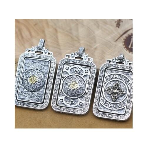 NEW 100% 925 Silver Tibetan OM Mantra Pendant silver Buddhist Dorje Vajra pendant Tibetan Six Words Proverb Pendant