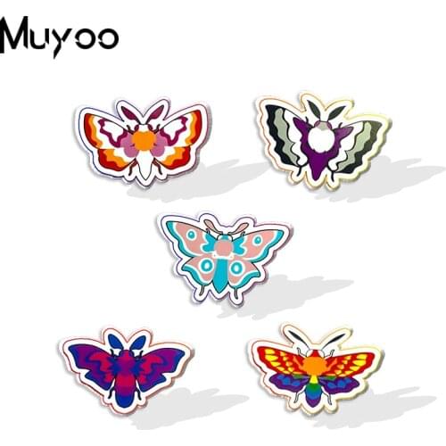 2021 New Rainbow Pride Stripe Moth Insect Graffiti Handmade Epoxy Acrylic Lapel Pins Clothing Pins