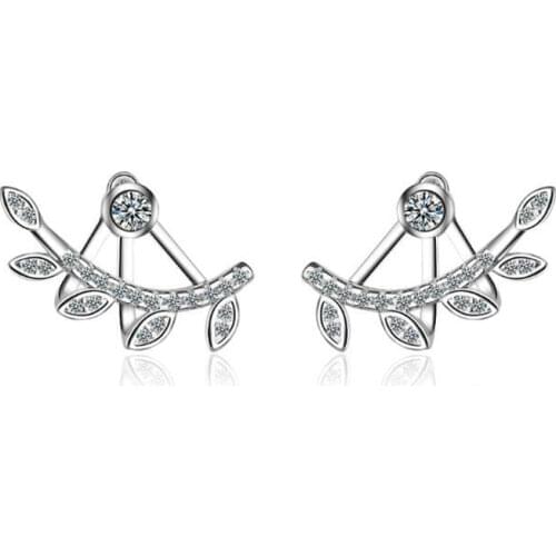 New Beautiful Leaf Small Fresh 925 Sterling Silver Not Allergic After Hanging Branches Leaves Crystal Stud Earrings SE835