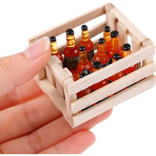 New Creative Dollhouse 1:12 Beer Wooden Frame Storage Basket Model Optional With 12 Bottles For Doll House Decor Accessories Toy