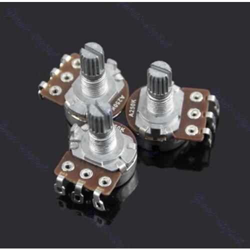 OOTDTY 3pcs A250k Potentiometer Splined Pot Electric Guitar Bass Effect Amp Tone Volume 10mm Shaft Parts