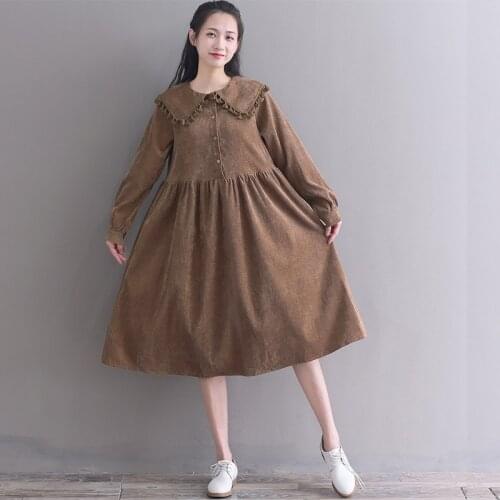 Autumn long solid corduroy dress for women new fashion casual plus size dress 2018 vestidos