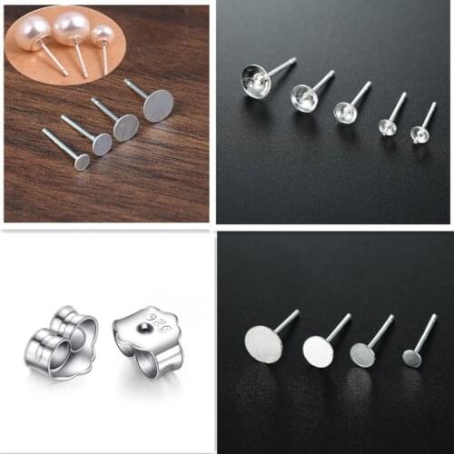 925 Sterling Silver Earring Stud Cabochon Flat Base Pad Blank 3mm-8mm For Diy Earring Pins Making Setting Component Findings