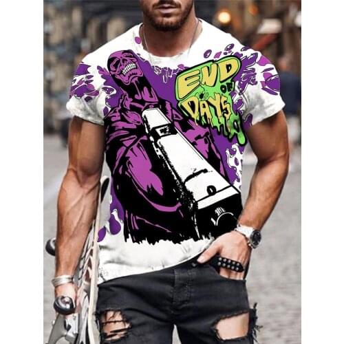 Printed mens short-sleeved tide brand mens T-shirt/round neck mens short t