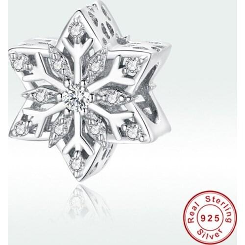 Genuine jewelry 100% 925 sterling silver shiny snowflake charm beads fit big brand bracelet silver DIY woman gift making