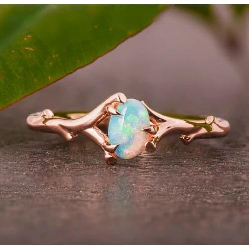 Popular Branch Prong Setting Opal Rings Luxury Jewelry Fashion Engagement Rings For Women Couple Wedding Rings Whole sale C351