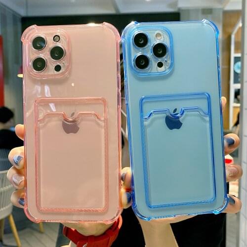 Transparent Shockproof Card Holder Phone Case For iPhone 12 Mini 11 Pro Max X XS XR 7 8 Plus SE 2020 13 6 Cardholder Clear Cover
