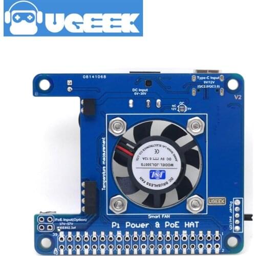 UGEEK Pi Power HAT for For Raspberry Pi 4|Solved the Pi4 Power Bug|POE|With Smart Temperature Control Fan|6V~14V input|4A outmax