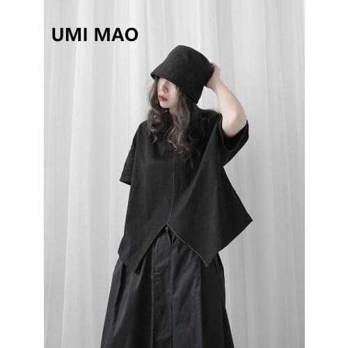 UMI MAO Yamamoto Wind Dunkle Kurzärmelige T-Shirt Weibliche Sommer Persönlichkeit Nische Design Unregelmäßigen Losen Top-Trend