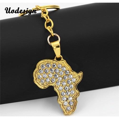 Uodesign Hip Hop Men Women Crystal Africa Map Pendant Keychain Jewelry Bling Bling