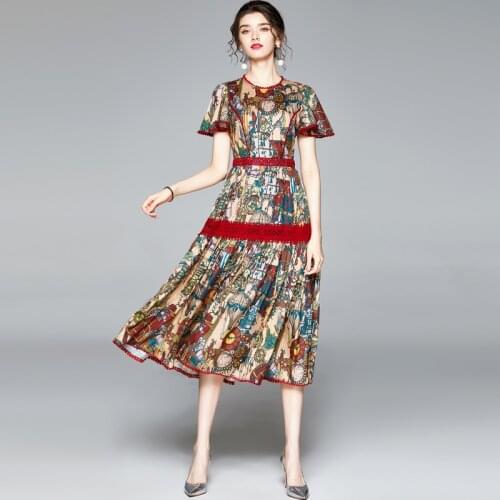 WTIANYUW 2021 Women Elegant Print Dress Festa High Quality Long Vintage Party Robe Femme Fashion Lace Designer A-Line Vestidos