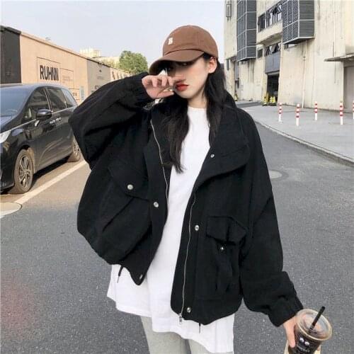 2021 woman jacket New Korean design autumn winter stand collar windproof Plush jacket loose drawstring zipper top women clothing