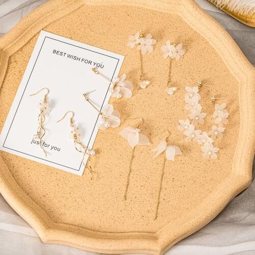 New Fashion handmade flower Dangle Drop Korean Earrings For Women White Long Geometric Flower Earrings 2020 Wedding Jewelry