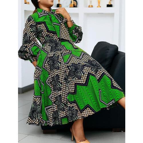 Elegant Women Long Dress Puff Sleeve Bowtie Green Printed Dress Vintage Classy Lady Birthday Vacation Outfits 2021 Fall Fashion