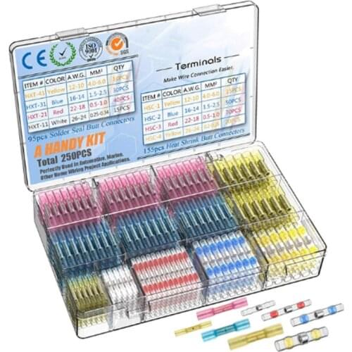 250PCS Heat Shrink Butt Connectors & Solder Seal Wire Connectors, Plustool Heat Shrink Connectors Heat Shrink Butt Crimp