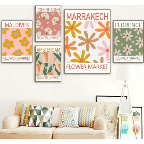 Abstract Flower Market Tokyo London Paris Wall Art Canvas Painting Nordic Posters And Prints Wall Pictures For Living Room Decor
