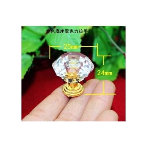 Furniture accessories Acrylic plastic base handle golden doorknob family gift crystal handles