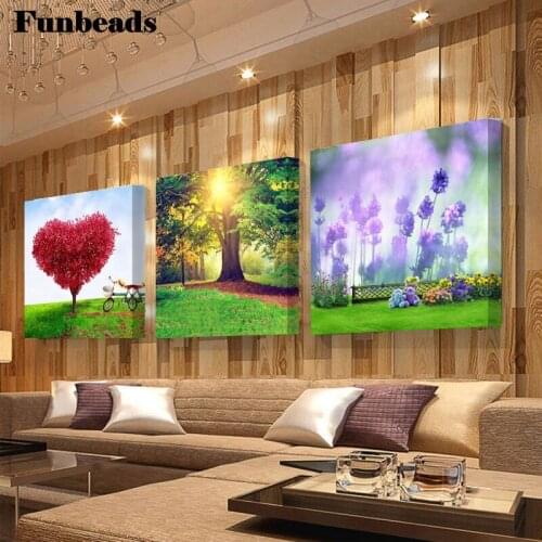 Diamond painting DIY tree, love cross stitch 3D embroidery manual Mosaic full square diamond living room decor 3 pieces FF3864
