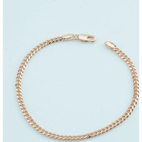 FJ 3mm 4mm 17cm-23cm Men Women 585 Rose Gold Color Flat Curb Bracelets Hand Chains