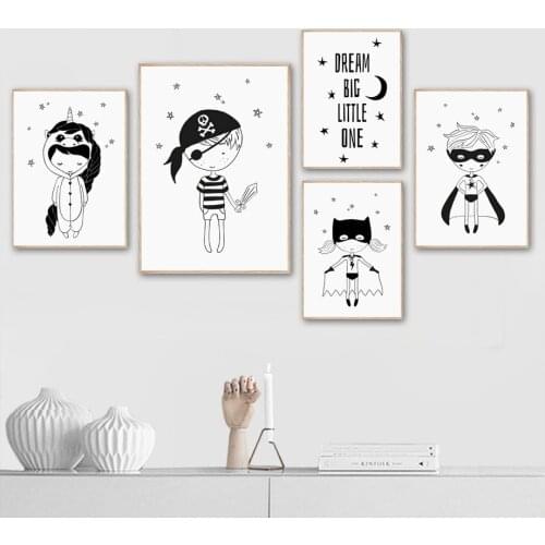 Black White Pirate Blindfold Moon Star Dream Wall Art Canvas Painting Nordic Posters And Prints Wall Pictures Kids Room Decor