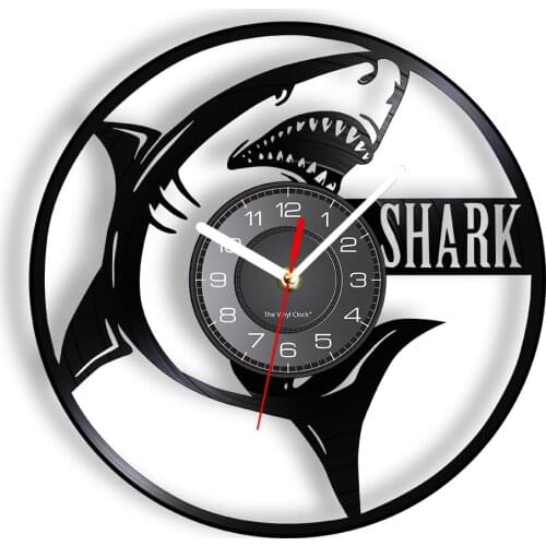Terrific Shark Decorative Wall Clock Sea Carnivorous Animal Sharp Teeth Vintage Design Illuminated Wall Watch Home Hanging Decor