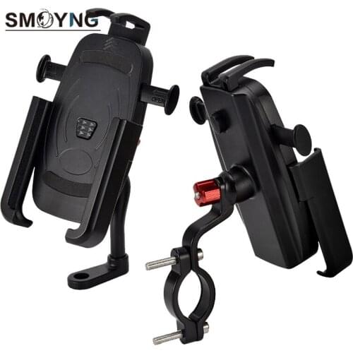 SMOYNG Aluminum Alloy Bike Motorcycle Phone Holder Stand Support Mobile Bicycle Moto Mirror Handlebar Mount For iPhone Xiaomi