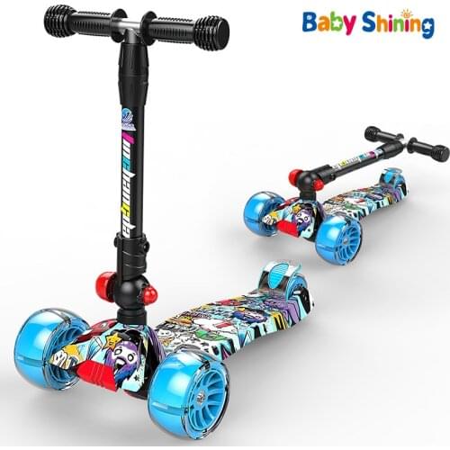 Baby Shining Children Scooter Foldable Adjustable Height Easy Turning 3 Wheel Scooter Kids Boys Girls Flashing Wheels