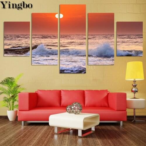 DIY Diamond Painting Seaside sunset wave landscape Diamond Mosaic Cross Stitch 5 Piece Rhinestones Embroidery Full circle
