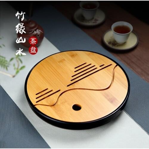 Two 】 thick bamboo tray saucer dry bamboo storage building empty round tea tray tea table