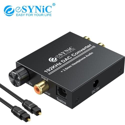 ESYNiC DAC Converter Coaxial Toslink To RCA Analog Audio 3.5mm Headphone Jack 192kHz Digital To Analog Converter Support PCM