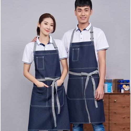 Denim Kitchen Apron Men Women Long Adult Cafe Cooking Home Garden Black Cotton Jeans Kitchen Aprons Man Cotton Sleeveless Smock