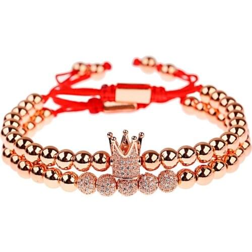 Classic Gold Crown Copper Bead Man Bracelets Homme Trendy Micro-Inlaid Zircon CZ Ball Bracelet Fashion Jewelry