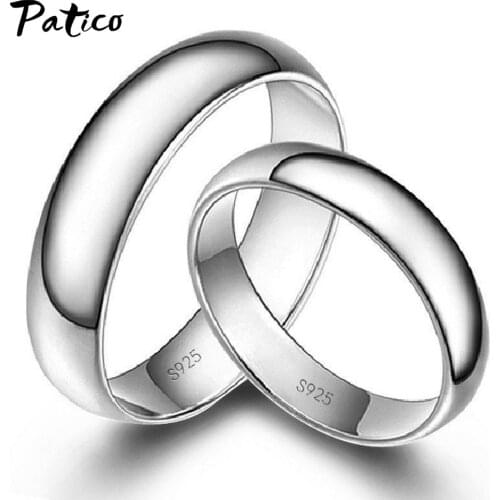 Smooth Simple Couple Wedding Band Ring 925 Sterling Silver Anniversary Promise Ring for Women Men Engagement Jewelry 10pcs/lot